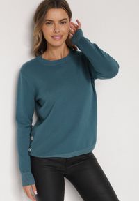 Born2be - Niebieski Sweter z Guzikami z Boku Tusiana. Okazja: na co dzień. Kolor: niebieski. Materiał: jeans. Styl: klasyczny, casual #6