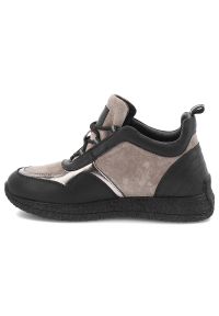 Sneakersy damskie Filippo, skórzane na płaskiej podeszwie sznurowane z okrągłym noskiem, taupe-czarne, DP7406-TP-BK. Okazja: na spacer, na co dzień. Nosek buta: okrągły. Kolor: czarny. Materiał: skóra. Obcas: na płaskiej podeszwie. Sport: turystyka piesza #5