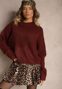 Renee - Bordowy Casualowy Sweter z Wełną Sassilae. Okazja: na co dzień. Kolor: czerwony. Materiał: wełna. Styl: casual #3