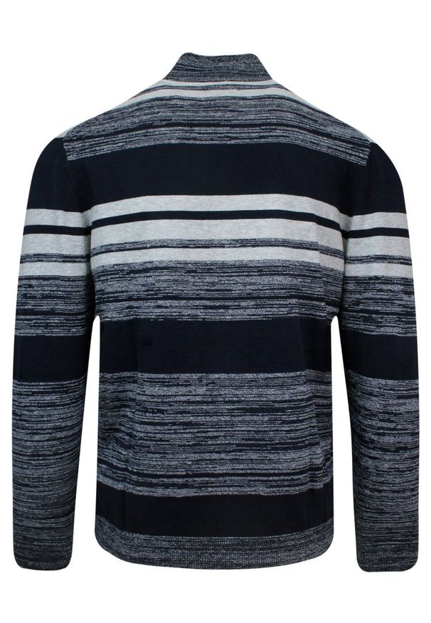 Lekki Sweter Na Zamek - Pioneer - Granatowy Melanż, Paski. Okazja: na co dzień. Kolor: niebieski. Materiał: bawełna. Wzór: melanż, paski. Styl: casual