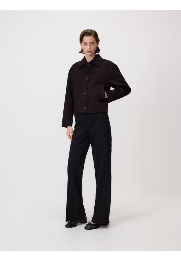 Reserved - Kurtka z wełną - burgundowy. Kolor: czerwony. Materiał: wełna