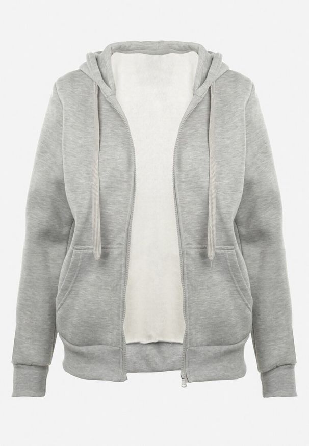 Born2be - Szara Bluza z Kapturem Zapinana na Suwak Bran. Okazja: na co dzień, na spacer. Typ kołnierza: kaptur. Kolor: szary. Materiał: jeans, materiał, polar. Długość rękawa: długi rękaw. Długość: długie. Styl: casual, elegancki