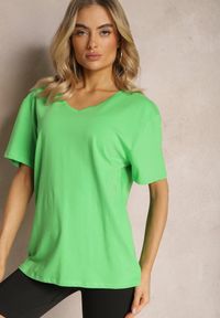 Renee - Zielona Bluzka z Elastycznej Bawełny z Dekoltem V Engorgia. Kolor: zielony. Materiał: bawełna #2