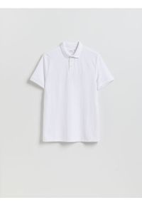 Reserved - Koszulka polo slim - biały. Typ kołnierza: polo. Kolor: biały. Materiał: dzianina, bawełna #1