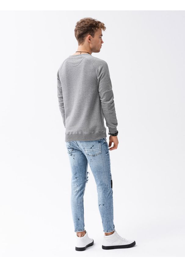 Ombre Clothing - Bluza męska bez kaptura B1151 - szary melanż - XXL. Typ kołnierza: bez kaptura. Kolor: szary. Materiał: bawełna, jeans, dzianina, materiał, tkanina, poliester. Wzór: melanż