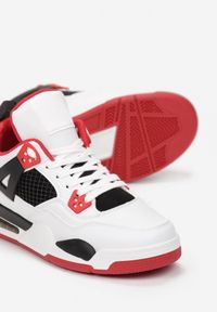 Renee - Biało-Czerwone Sznurowane Sneakersy z Zaczepami na Płaskiej Grubej Podeszwie Dianybon. Kolor: biały. Materiał: materiał. Szerokość cholewki: normalna #4