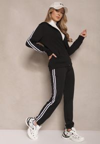 Renee - Czarny Komplet Dresowy Rozpinana Bluza z Kapturem i Spodnie Osivisa. Kolor: czarny. Materiał: dresówka. Wzór: aplikacja. Sport: turystyka piesza