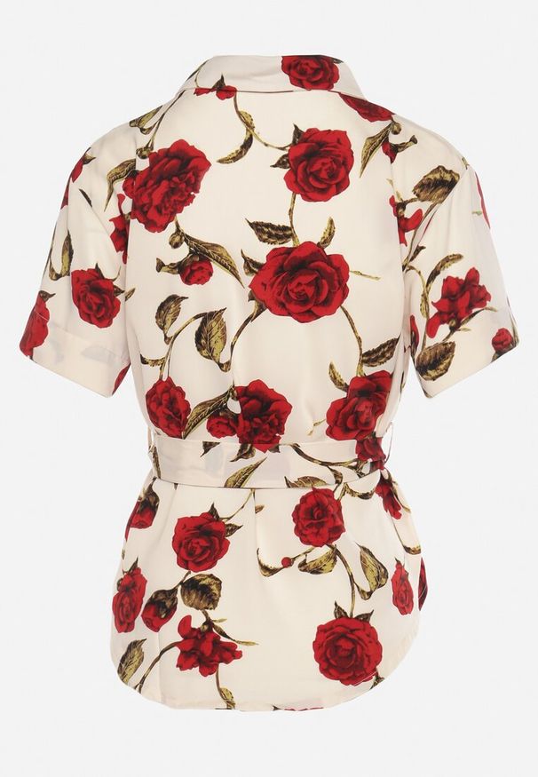 Born2be - Beżowo-Bordowa Koszula w Kwiaty z Wiązaniem w Talii Bromelia. Okazja: na co dzień, do pracy, na spotkanie biznesowe. Kolor: beżowy. Materiał: jeans. Wzór: kwiaty. Styl: biznesowy, casual, elegancki