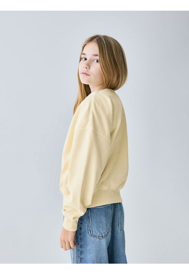 Reserved - Bluza z nadrukiem - kremowy. Kolor: kremowy. Materiał: bawełna, dzianina. Wzór: nadruk