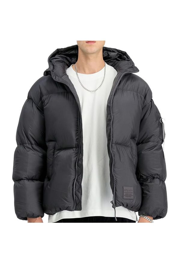 Kurtka Alpha Industries Cloud Puffer Bomber 148130684 - szara. Typ kołnierza: kaptur. Kolor: szary. Materiał: poliester, materiał, nylon. Sezon: zima, jesień