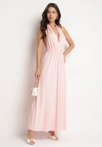 Born2be - Różowa Koktajlowa Sukienka Multiway z Wiskozą i Wiązaniem na Szyi Lilazza. Okazja: na imprezę. Typ kołnierza: dekolt w kształcie V. Kolor: różowy. Materiał: wiskoza. Typ sukienki: rozkloszowane. Styl: wizytowy #4