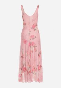 Born2be - Różowa Siateczkowa Sukienka z Kwiatowym Motywem Milanessa. Okazja: na co dzień. Kolor: różowy. Materiał: jeans. Wzór: kwiaty. Typ sukienki: proste. Styl: casual, elegancki #7