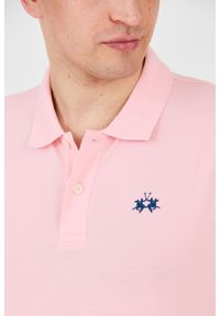La Martina - LA MARTINA Różowe męskie polo z małym logo, Rozmiar XL. Typ kołnierza: polo. Kolor: różowy #4