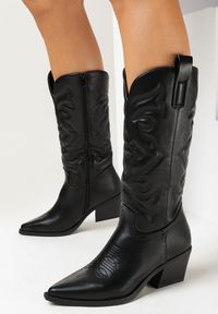 Born2be - Czarne Kozaki Kowbojki z Przeszyciami i Szpiczastym Noskiem Taoi. Nosek buta: szpiczasty. Kolor: czarny #1