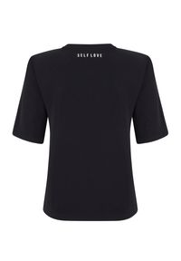 SELF LOVE - Czarny t-shirt HAGA. Kolor: czarny. Materiał: bawełna. Wzór: napisy, nadruk. Styl: elegancki