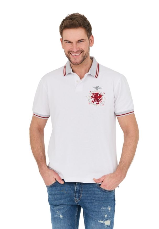 Aeronautica Militare - AERONAUTICA MILITARE Biała męska koszulka Polo M.C., Rozmiar XL. Typ kołnierza: polo. Kolor: biały