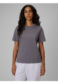 4f - 4F T-shirt regular gładki damski - szary S. Okazja: na co dzień. Kolor: szary. Materiał: materiał. Wzór: gładki. Styl: casual #1