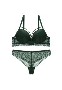 Intica - Komplet bieliźniany z usztywnianym biustonoszem i koronką Jolynn. Kolor: zielony. Materiał: koronka. Wzór: koronka