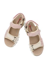 Sandały damskie Artiker, cholewka ze skóry naturalnej nubukowej regulowane paski z zapięciem na rzep, różowe, 58C1813. Zapięcie: rzepy. Kolor: różowy. Materiał: nubuk, skóra. Wzór: paski #5