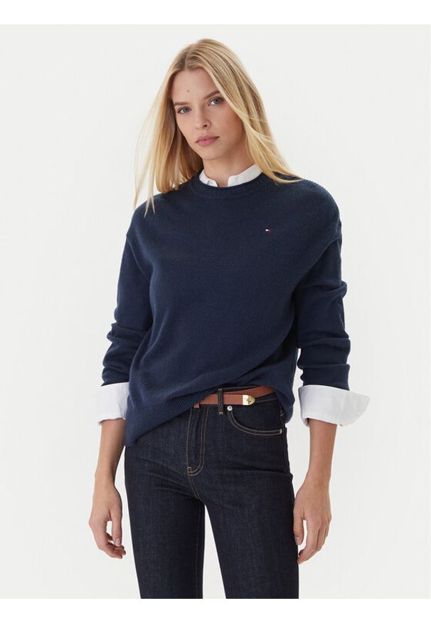 TOMMY HILFIGER - Tommy Hilfiger Sweter WW0WW46438 Granatowy Regular Fit. Kolor: niebieski. Materiał: wełna