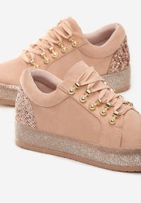 Born2be - Różowe Sneakersy Catkin. Nosek buta: okrągły. Zapięcie: sznurówki. Kolor: różowy. Materiał: jeans. Szerokość cholewki: normalna. Obcas: na platformie #2