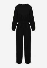 Born2be - Czarny Komplet Bawełniany Spodnie Szerokie ze Sznurkiem w Pasie i Bluza ze Ściągaczami Urionne. Kolor: czarny. Materiał: bawełna #6