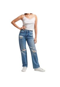 Spodnie turystyczne damskie Superdry High Rise Straight. Kolor: niebieski. Materiał: bawełna. Sport: turystyka piesza
