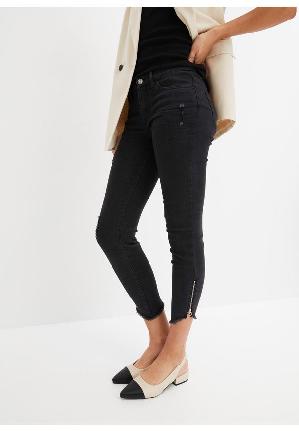 bonprix - Dżinsy Skinny, mid waist ze stretchem. Kolor: czarny