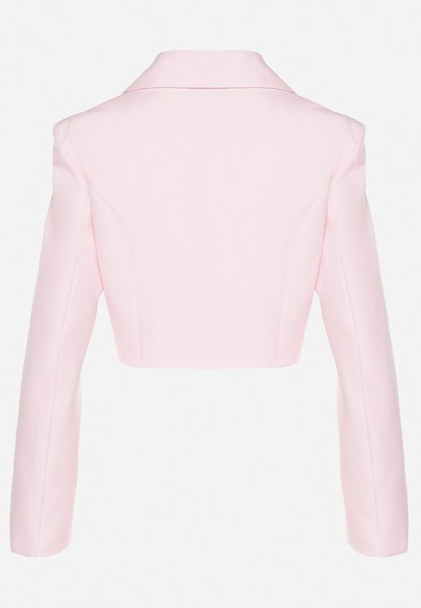 Born2be - Różowa Krótka Marynarka o Dwurzędowym Kroju Redaelia. Okazja: na co dzień. Kolor: różowy. Materiał: jeans. Długość: krótkie. Wzór: aplikacja. Styl: elegancki, casual