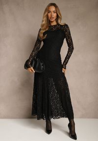 Renee - Czarna Elegancka Sukienka z Koronki z Odkrytymi Plecami Lilafera. Okazja: na co dzień. Typ kołnierza: dekolt na plecach. Kolor: czarny. Materiał: koronka. Długość rękawa: na ramiączkach. Wzór: koronka. Styl: elegancki #5