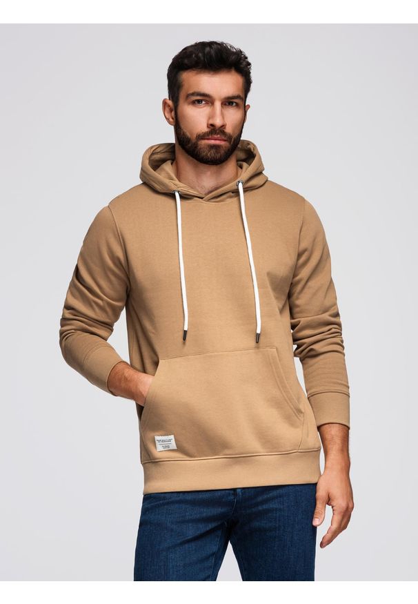 Ombre Clothing - Męska bluza dresowa BASIC kangurka z kapturem - brązowa V2. Okazja: na co dzień. Typ kołnierza: kaptur. Kolor: brązowy. Materiał: dresówka. Styl: casual