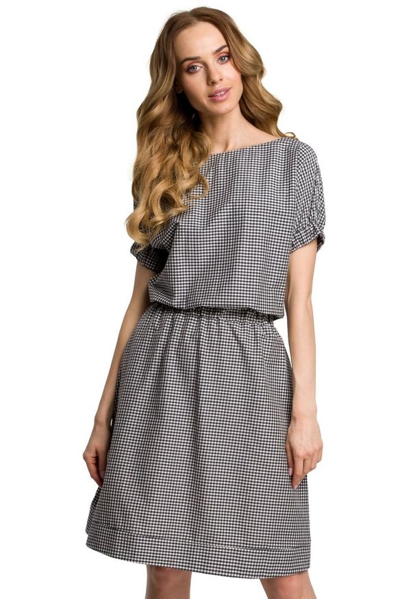 MOE - Swobodna sukienka w modną drobną kratkę. Materiał: materiał, tkanina, elastan, guma. Wzór: kratka