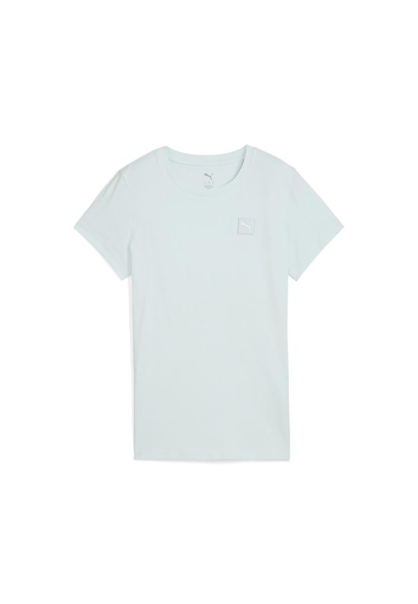 Puma - Damska koszulka ESS ELEVATED PUMA Peaceful Blue. Kolor: niebieski. Wzór: haft, aplikacja. Sport: fitness