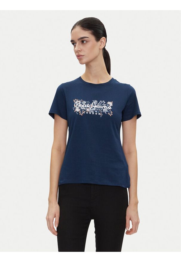 Pepe Jeans T-Shirt Rosalind PL506034 Granatowy Regular Fit. Kolor: niebieski. Materiał: bawełna