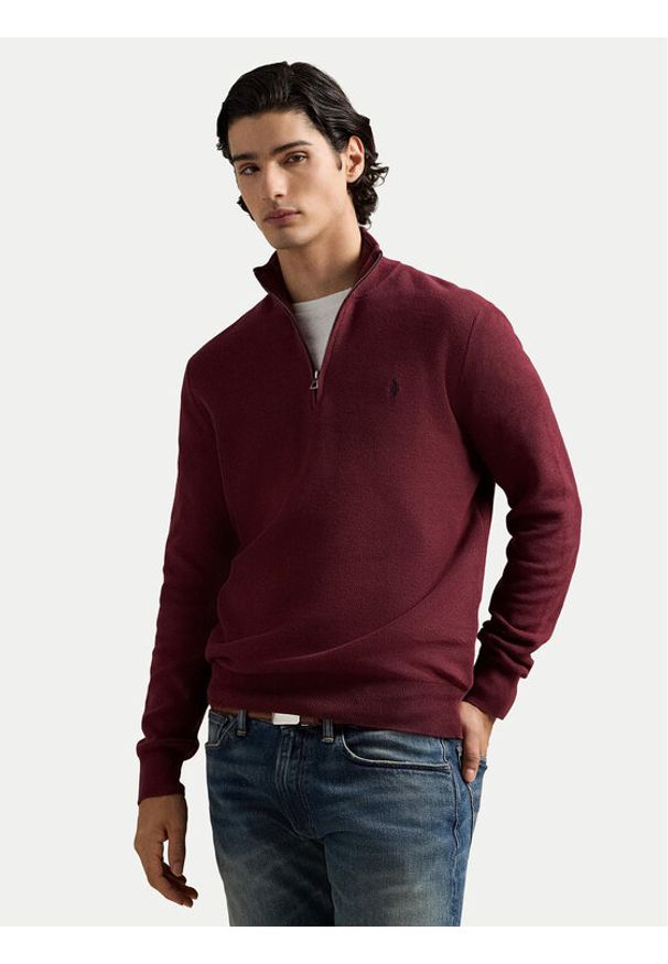 Polo Ralph Lauren Sweter 710932304525 Bordowy Regular Fit. Typ kołnierza: polo. Kolor: czerwony. Materiał: bawełna