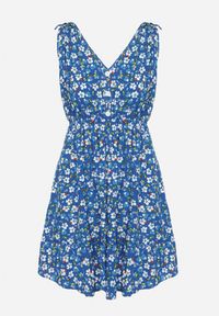 Born2be - Niebieska Rozkloszowana Bawełniana Sukienka w Kwiaty z Gumką w Pasie Evieles. Okazja: na co dzień, na spacer. Typ kołnierza: dekolt w kształcie V. Kolor: niebieski. Materiał: bawełna. Wzór: kwiaty. Sezon: wiosna, lato. Styl: klasyczny, casual #7