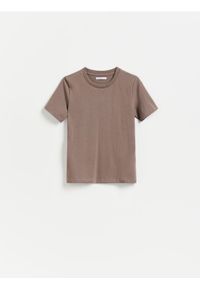 Reserved - T-shirt regular - brązowy. Kolor: brązowy. Materiał: bawełna, dzianina