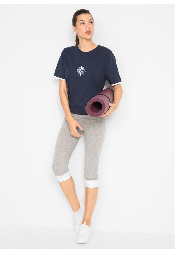 bonprix - Shirt sportowy z bawełny. Kolor: niebieski. Materiał: bawełna. Wzór: nadruk. Styl: sportowy
