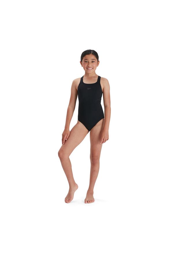 Dziewczęcy jednoczęściowy kostium kąpielowy Speedo Eco+ Medalist. Kolor: czarny. Materiał: poliester