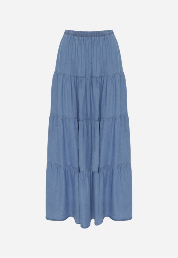 Born2be - Niebieska Rozkloszowana Spódnica z Lyocellu z Wysokim Stanem i Falbanami Emorithia. Okazja: na co dzień. Stan: podwyższony. Kolor: niebieski. Materiał: materiał. Styl: casual, klasyczny