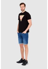 Guess - GUESS Czarny bawełniany męski T-shirt slim fit, Rozmiar M. Kolor: czarny. Materiał: bawełna. Wzór: aplikacja #3