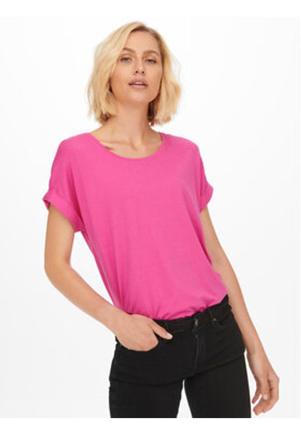 only - ONLY T-Shirt 15106662 Różowy Regular Fit. Kolor: różowy. Materiał: wiskoza