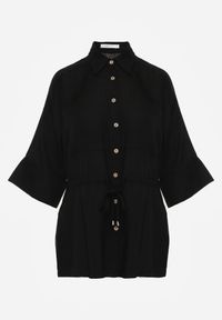 Renee - Czarna Koszula z Lnem Bawełną i Szerokimi Rękawami Moontwist. Okazja: na co dzień. Kolor: czarny. Materiał: bawełna, len. Styl: casual #3