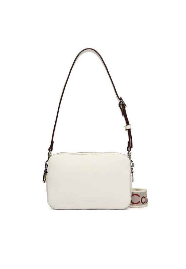 Calvin Klein Torebka Webbing Double Strap Camera Bag LV04F3165G Biały. Kolor: biały. Materiał: skórzane