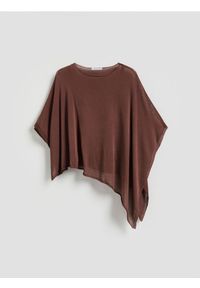 Reserved - Asymetryczne ponczo z lyocellem - ciemnobrązowy. Kolor: brązowy. Materiał: dzianina