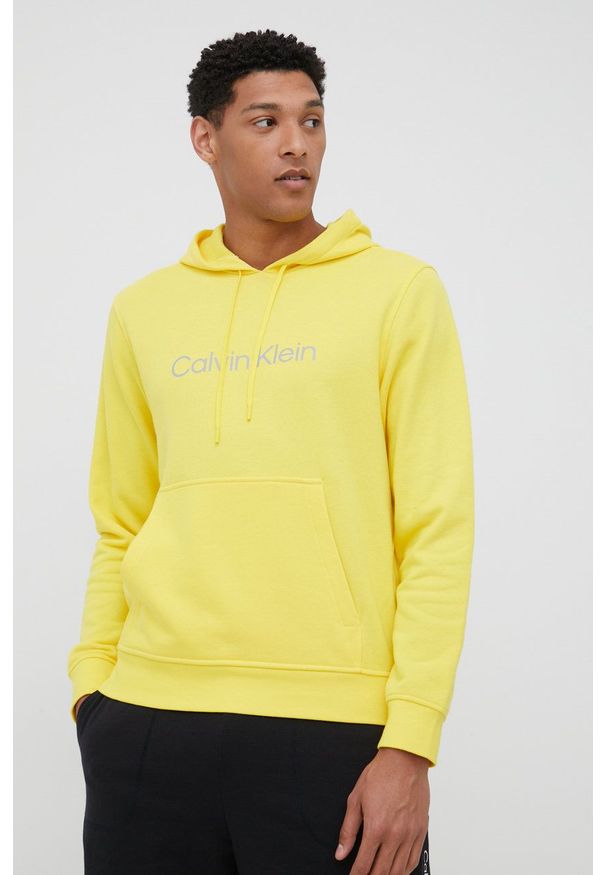 Calvin Klein Performance bluza dresowa męska kolor żółty z kapturem z nadrukiem. Typ kołnierza: kaptur. Kolor: żółty. Materiał: dresówka. Wzór: nadruk