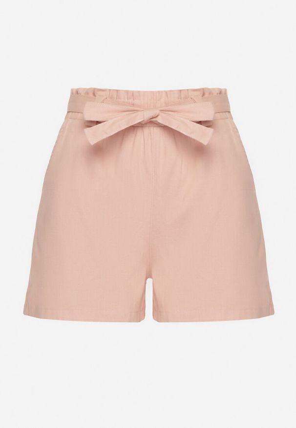 Born2be - Różowe Bawełniane Szorty z Wysokim Stanem i Paskiem Tananiella. Okazja: na co dzień, na spacer. Stan: podwyższony. Kolor: różowy. Materiał: bawełna. Sezon: lato. Styl: casual, elegancki