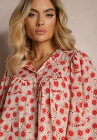 Renee - Beżowo-Czerwona Koszula z Długim Rękawem Zapinana na Guziki ze Stójką Lannese. Okazja: na spotkanie biznesowe. Typ kołnierza: kołnierzyk stójkowy. Kolor: beżowy. Materiał: jeans, materiał. Długość rękawa: długi rękaw. Długość: długie. Styl: elegancki, biznesowy #5
