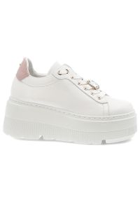 Białe Sneakersy Karino Stylowe Obuwie Damskie Na Platformie. Kolor: biały. Materiał: skóra. Wzór: aplikacja. Obcas: na platformie #6