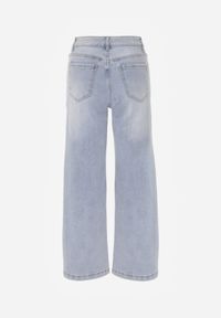 Born2be - Jasnoniebieskie Szerokie Jeansy z Bawełną o Prostym Kroju z Wysokim Stanem Miovera. Okazja: na co dzień. Stan: podwyższony. Kolor: niebieski. Wzór: koronka. Styl: casual, klasyczny, elegancki #5